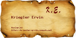 Kriegler Ervin névjegykártya